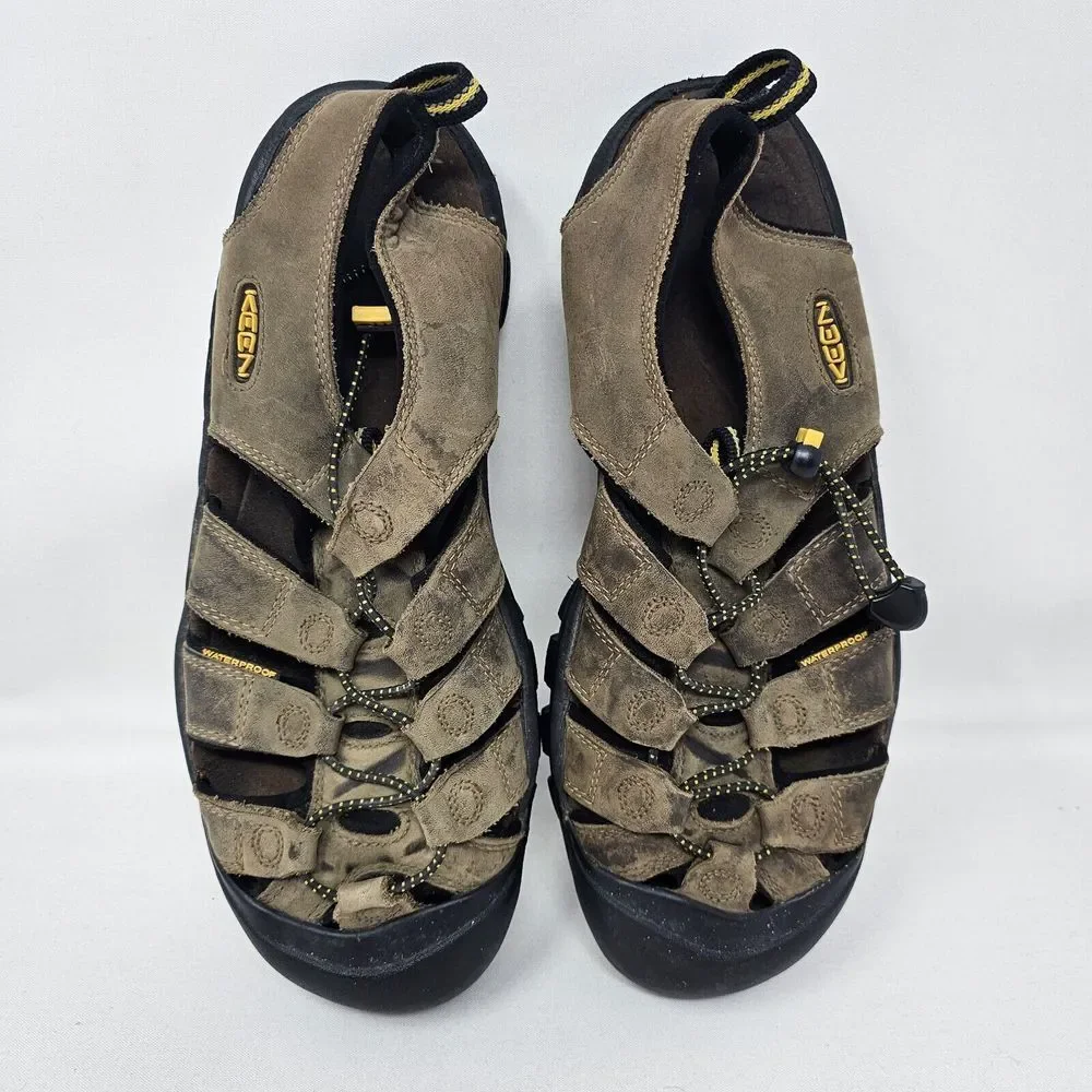 Keen Newport H2 Hiking Mens 10.5 Brown Gray Sandals‎ Waterproof Bungee Cord